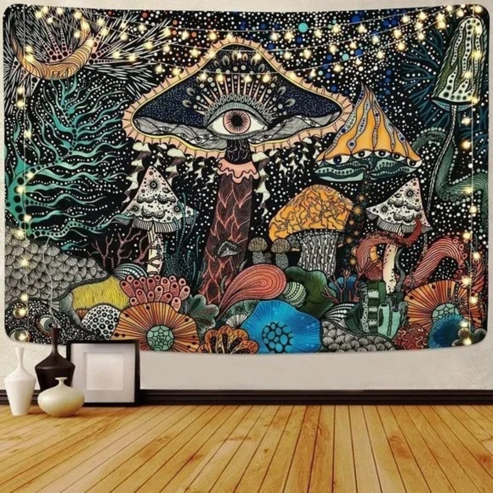 PSYCHEDELIC Forest Mushroom Tapestry Abstract Wall Living Room Bedroom Dorm NWT